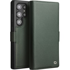 Fourre Samsung Galaxy S24 Ultra - Flip Qialino cuir véritable mat avec fermeture magnétique - Vert mat