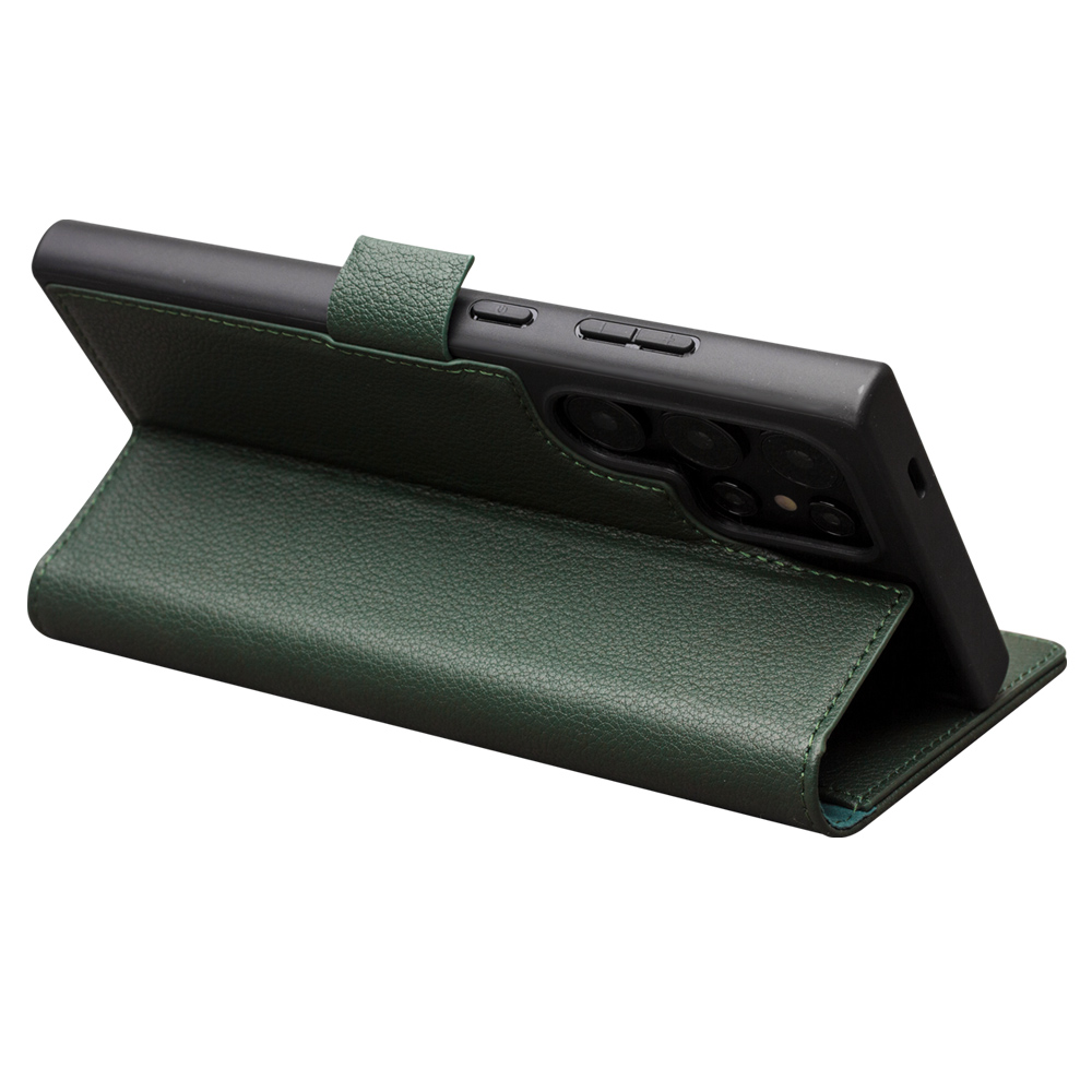 Fourre Samsung Galaxy S24 Ultra - Flip Qialino cuir véritable mat avec fermeture magnétique - Vert mat
