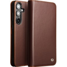 Samsung Galaxy S25+ Case Hülle - Qialino Flip Matt Wallet Echtleder - Braun