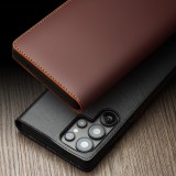 Samsung Galaxy S25+ Case Hülle - Qialino Flip Matt Wallet Echtleder - Braun