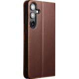 Samsung Galaxy S25+ Case Hülle - Qialino Flip Matt Wallet Echtleder - Braun