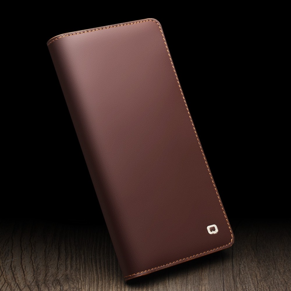 Samsung Galaxy S25+ Case Hülle - Qialino Flip Matt Wallet Echtleder - Braun