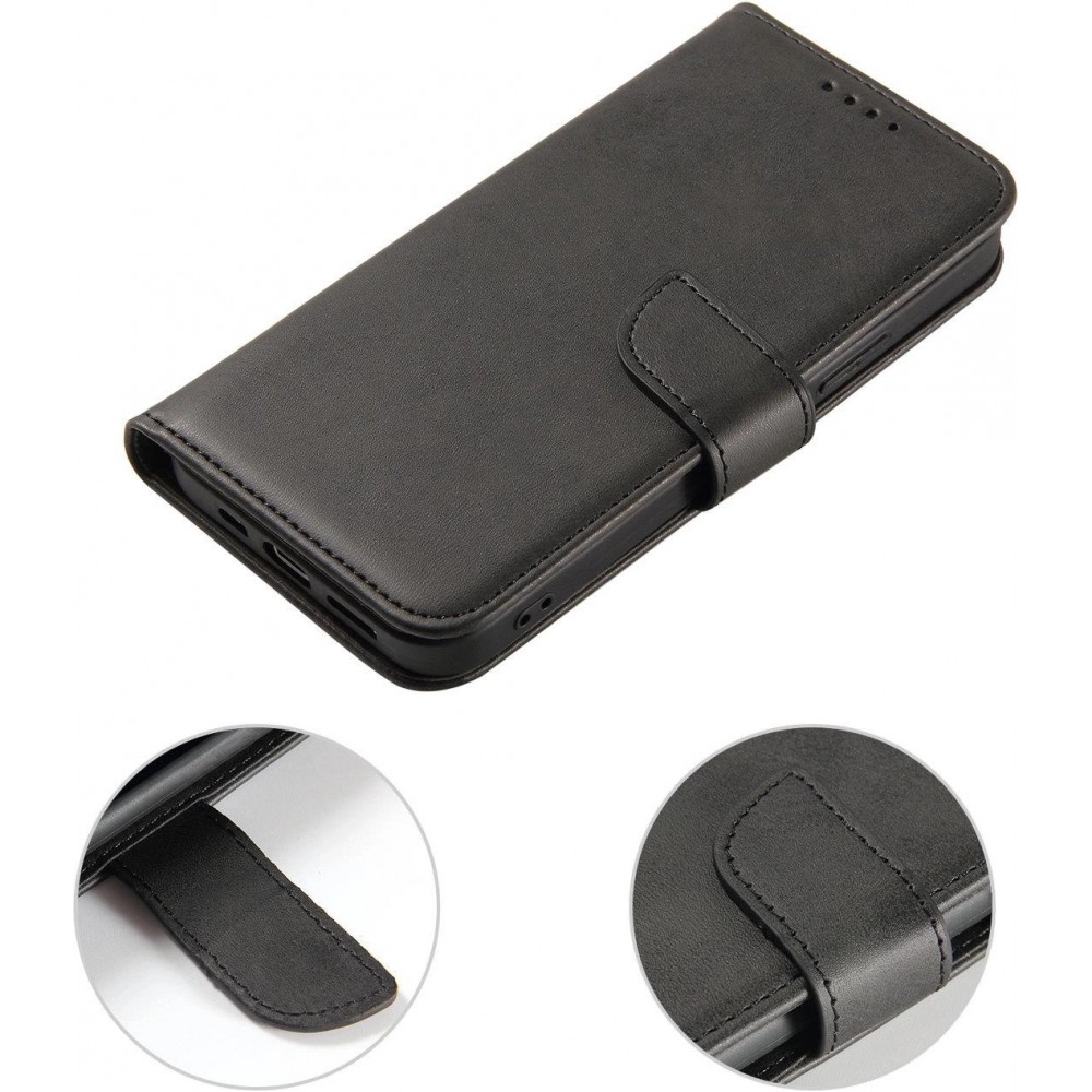 Galaxy S25+ Case Hülle - Leder Flip mit Magnetverschluss - Schwarz