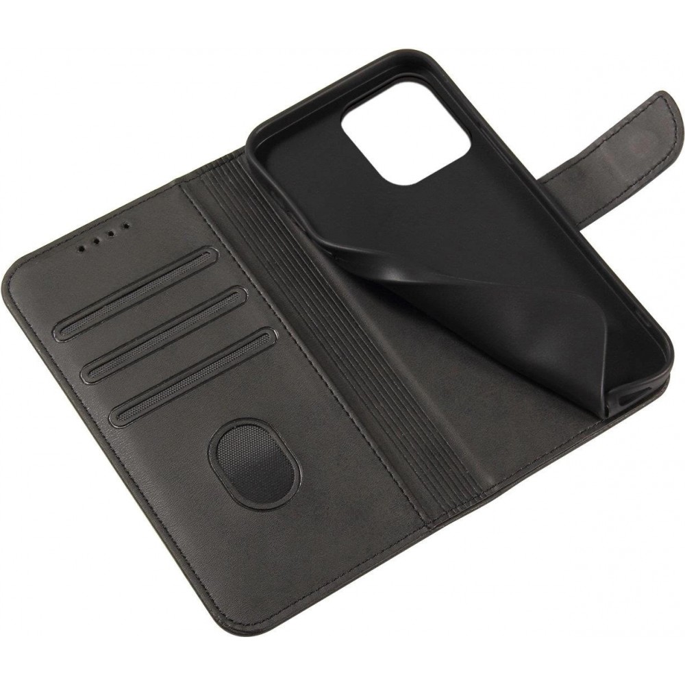 Galaxy S25+ Case Hülle - Leder Flip mit Magnetverschluss - Schwarz