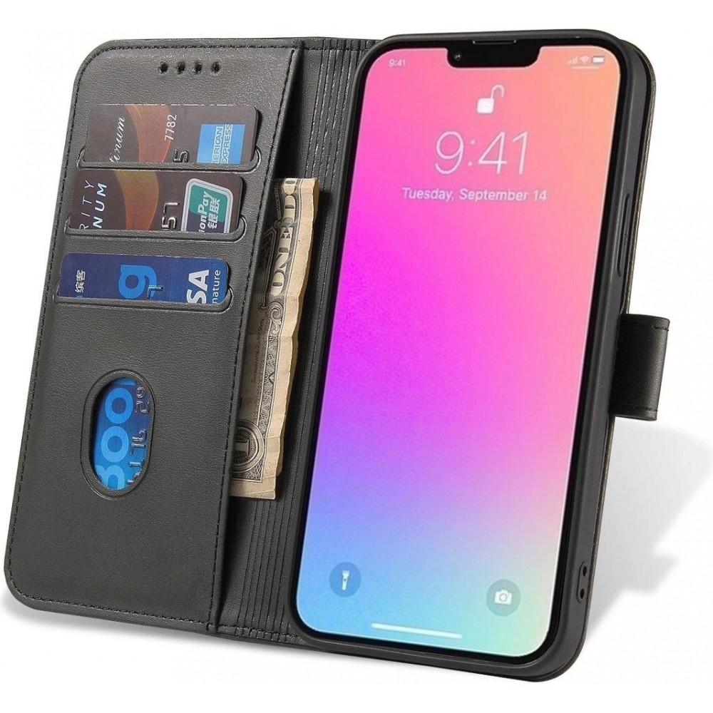 Galaxy S25+ Case Hülle - Leder Flip mit Magnetverschluss - Schwarz