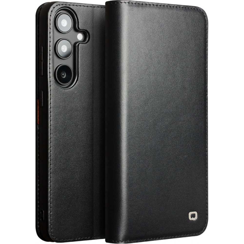Samsung Galaxy S25 Case Hülle - Qialino Flip Matt Wallet Echtleder - Schwarz