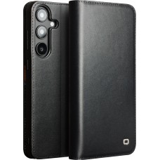 Samsung Galaxy S25 Case Hülle - Qialino Flip Matt Wallet Echtleder - Schwarz