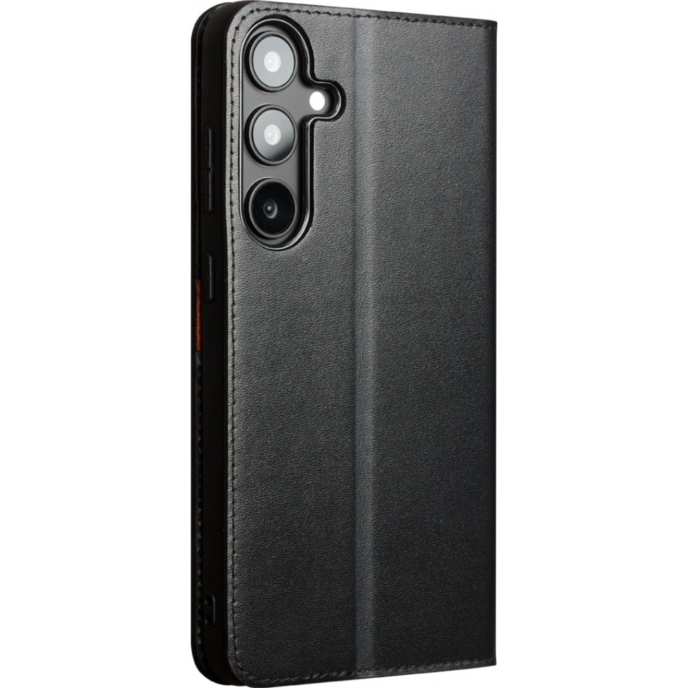 Samsung Galaxy S25 Case Hülle - Qialino Flip Matt Wallet Echtleder - Schwarz
