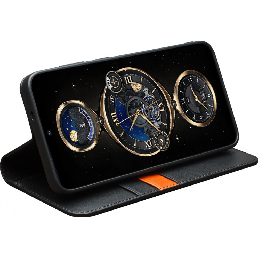 Samsung Galaxy S25 Case Hülle - Qialino Flip Matt Wallet Echtleder - Schwarz