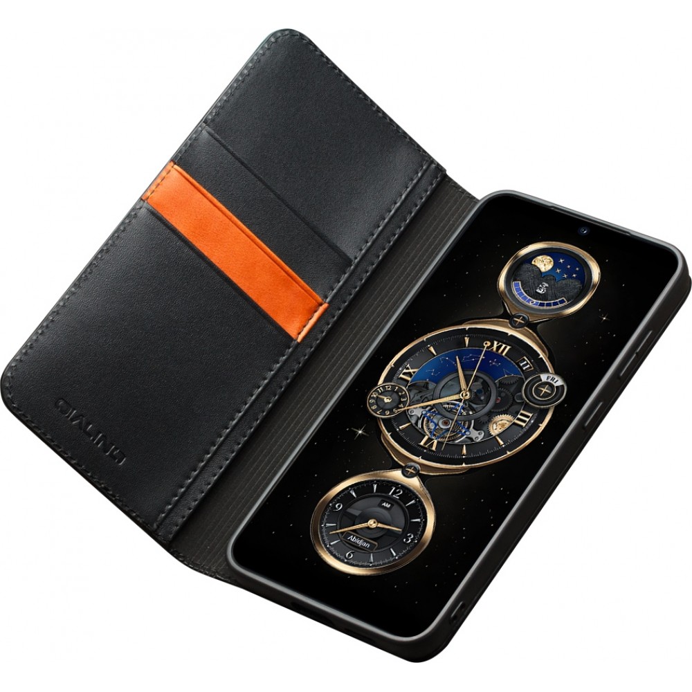 Samsung Galaxy S25 Case Hülle - Qialino Flip Matt Wallet Echtleder - Schwarz