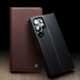 Samsung Galaxy S25 Case Hülle - Qialino Flip Matt Wallet Echtleder - Schwarz