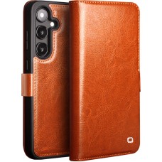 Samsung Galaxy S25 Case Hülle - Flip Qialino Echtleder mit magnetischem Verschluss - Hellbraun