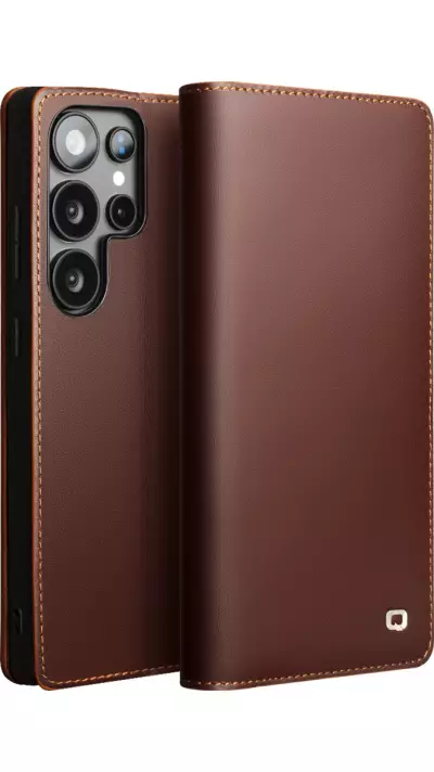 Samsung Galaxy S25 Ultra Case Hülle - Qialino Flip Matt Wallet Echtleder - Braun