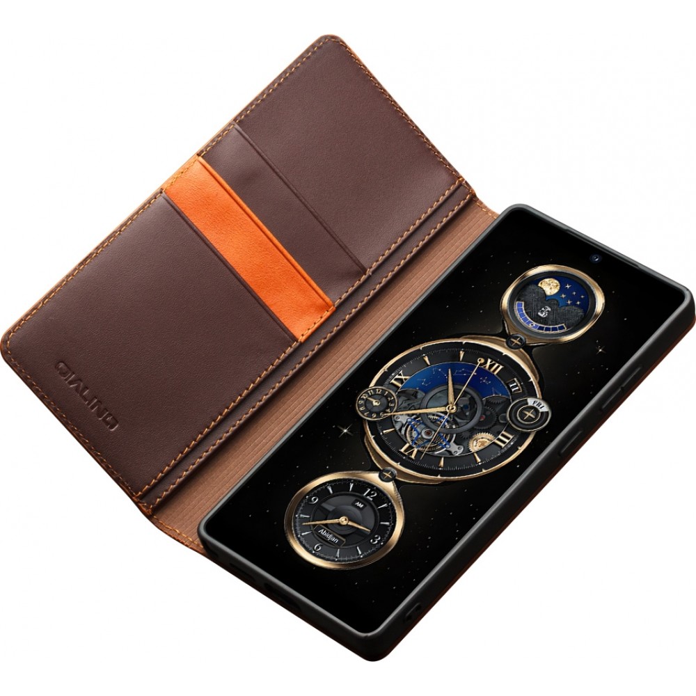 Samsung Galaxy S25 Ultra Case Hülle - Qialino Flip Matt Wallet Echtleder - Braun