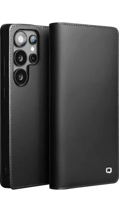 Samsung Galaxy S25 Ultra Case Hülle - Qialino Flip Matt Wallet Echtleder - Schwarz