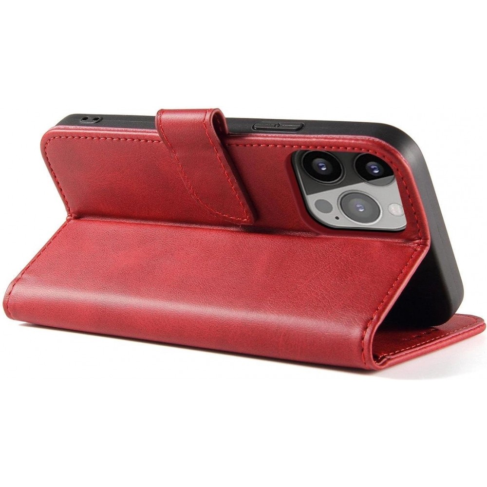 Galaxy S25 Ultra Case Hülle - Leder Flip mit magnetischem Verschluss - Rot