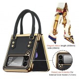 Galaxy Z Flip4 Case Hülle - Fashion Designer Schutzhülle Kunstleder in Handtaschenform - Weiss kariert