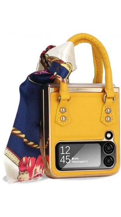 Galaxy Z Flip4 Case Hülle - Fashion Designer Schutzhülle Kunstleder in Handtaschenform - Gelb