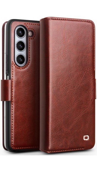 Samsung Galaxy Z Fold6 Case Hülle - Flip Qialino Echtleder mit magnetischem Verschluss - Dunkelbraun