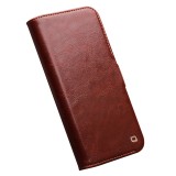 iPhone 15 Case Hülle - Flip Qialino Echtleder mit magnetischem Verschluss - Dunkelbraun