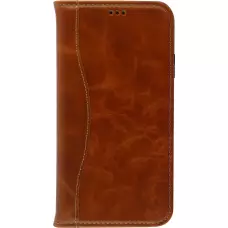 Fourre iPhone 15 Plus - Flip Fierre Shann cuir véritable - Brun