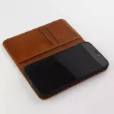 Fourre iPhone 15 Plus - Flip Fierre Shann cuir véritable - Brun