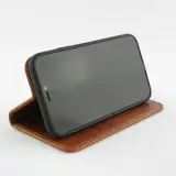 Fourre iPhone 15 Plus - Flip Fierre Shann cuir véritable - Brun