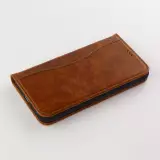Fourre iPhone 15 Plus - Flip Fierre Shann cuir véritable - Brun