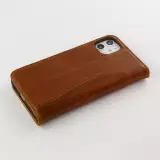 Fourre iPhone 15 Plus - Flip Fierre Shann cuir véritable - Brun