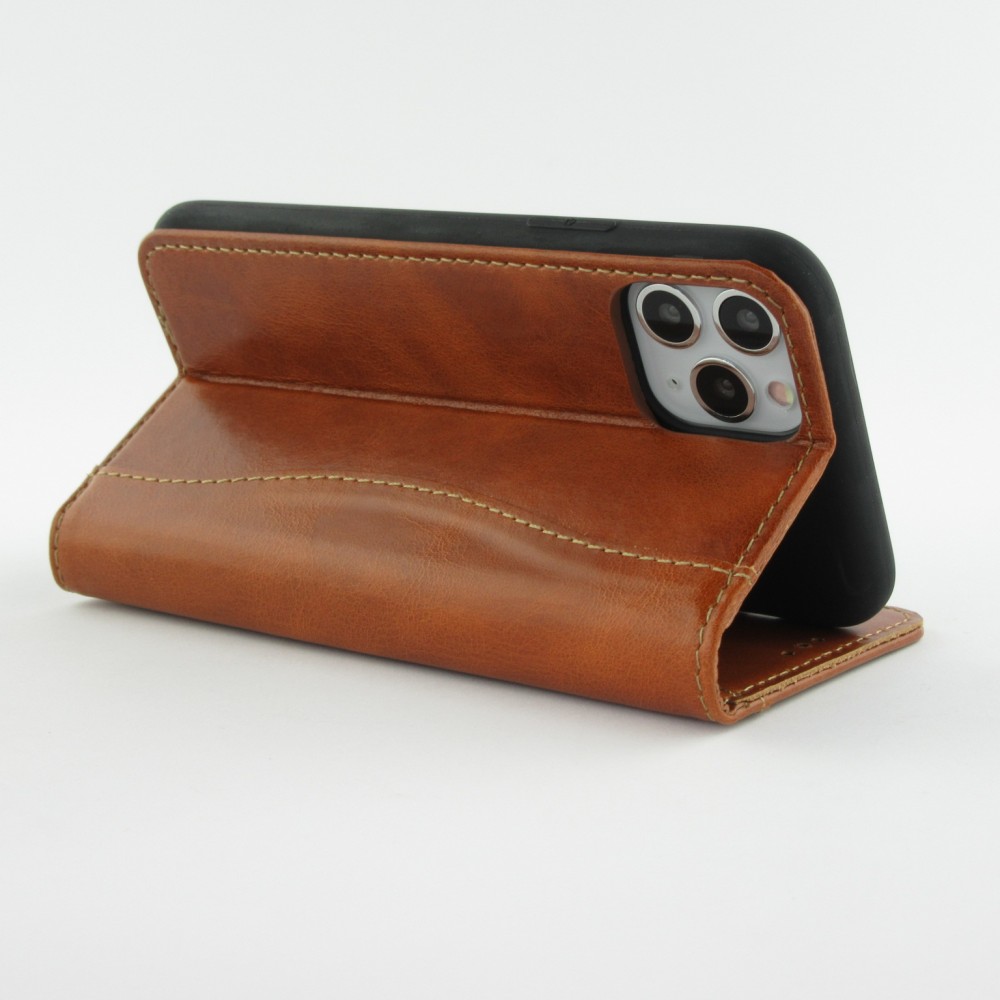 Hülle iPhone 11 Pro - Flip Fierre Shann Echtleder - Braun