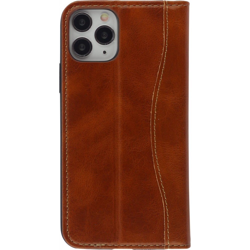 Hülle iPhone 11 Pro - Flip Fierre Shann Echtleder - Braun