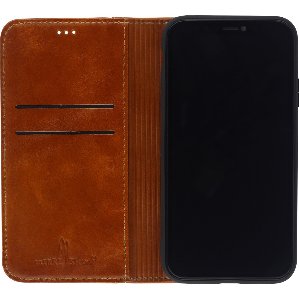 Hülle iPhone 11 Pro - Flip Fierre Shann Echtleder - Braun