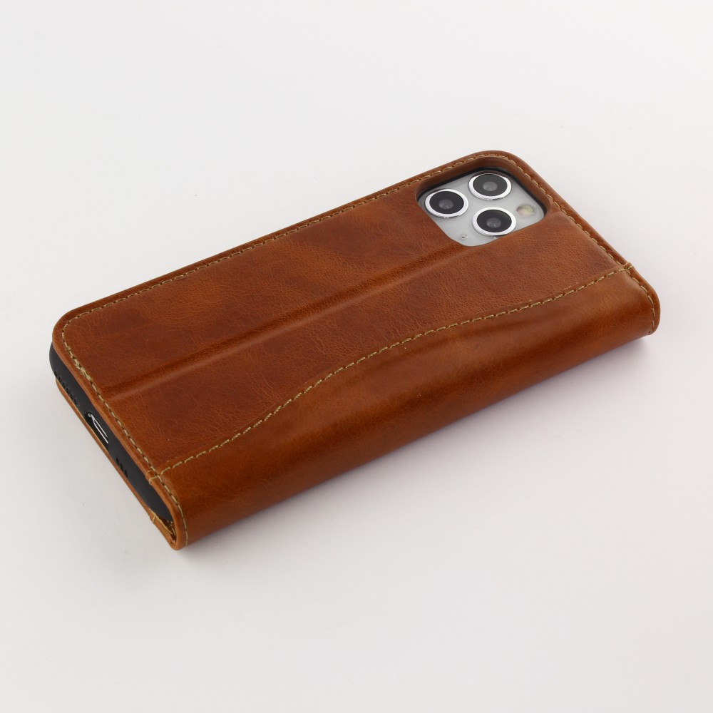 Hülle iPhone 11 Pro - Flip Fierre Shann Echtleder - Braun