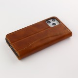 Hülle iPhone 11 Pro - Flip Fierre Shann Echtleder - Braun