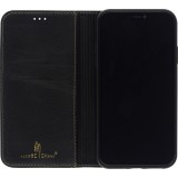 Fourre iPhone 12 / 12 Pro - Flip Fierre Shann cuir véritable - Noir