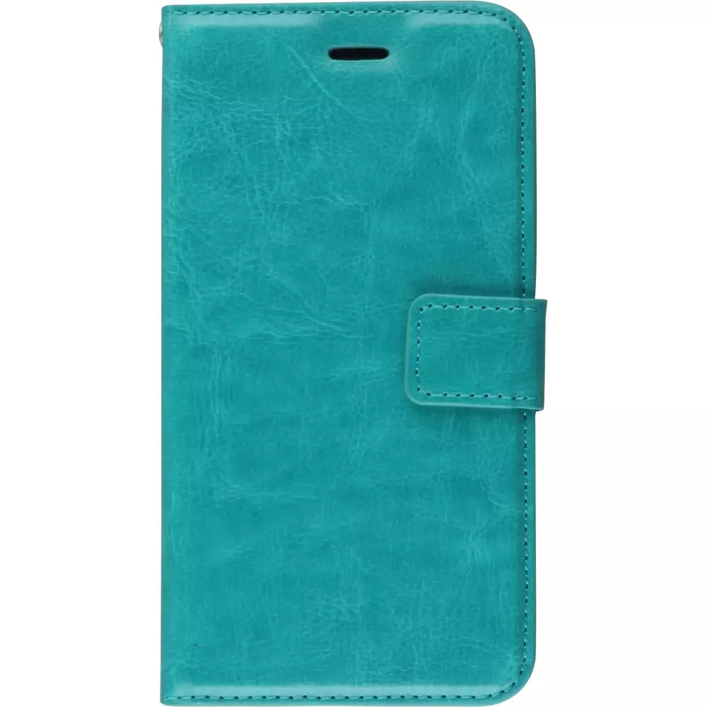 Fourre iPhone 16 Pro - Premium Flip cuir lisse porte-cartes - Turquoise