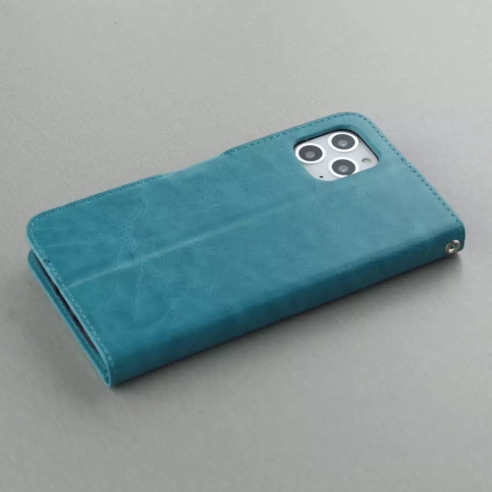 Fourre iPhone 16 Pro - Premium Flip cuir lisse porte-cartes - Turquoise