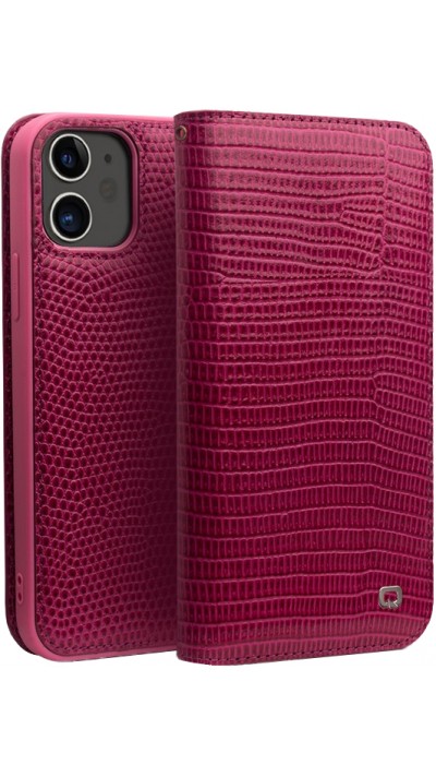 Hülle iPhone 14 - Qialino Croco Flip Echtleder - Rosa