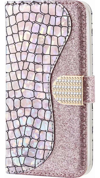 Hülle iPhone XR - Flip Croco Strass  - Rosa