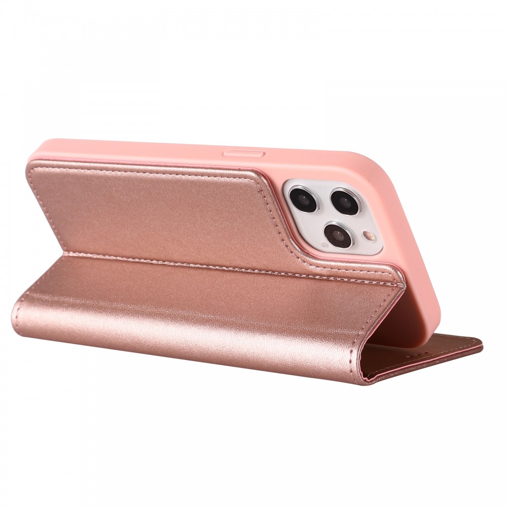 iPhone 12 / 12 Pro Case Hülle - Gebei Kala Serie Luxus in echtem Leder, Kartenhalter, Videohalter - Rosa