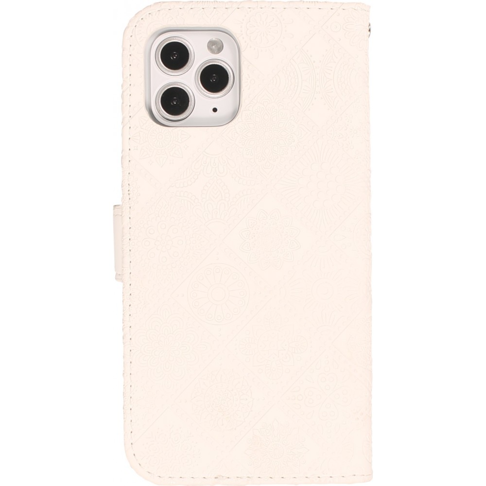 iPhone 13 Pro Max Case Hülle - Premium Flip Wallet Kautschuk oriental Muster mit Magnetverschluss - Weiss