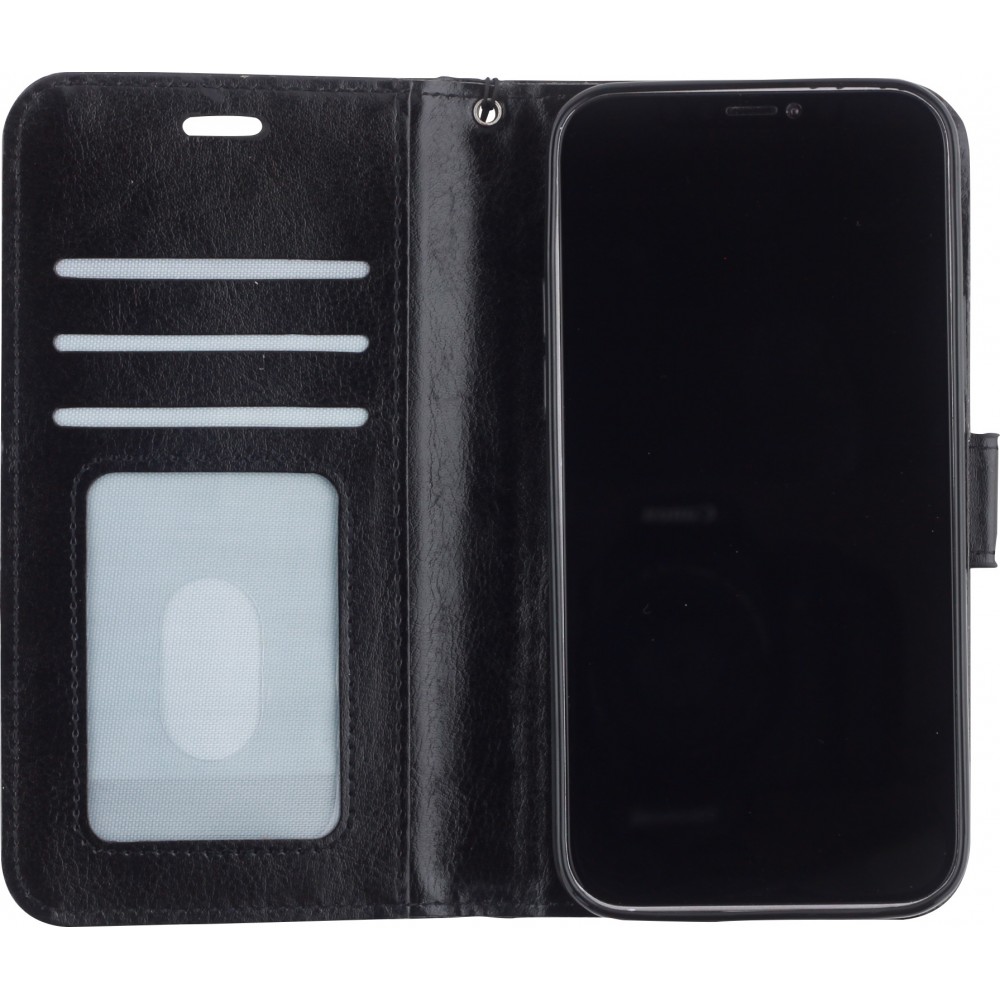 iPhone 13 Pro Max Case Hülle - Premium Flip Leder Tasche - Schwarz