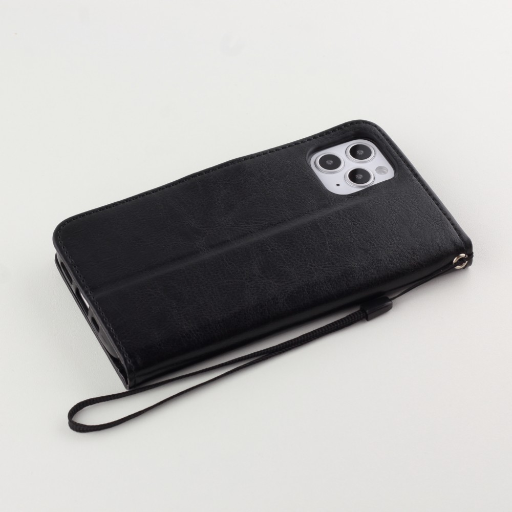 iPhone 13 Pro Max Case Hülle - Premium Flip Leder Tasche - Schwarz