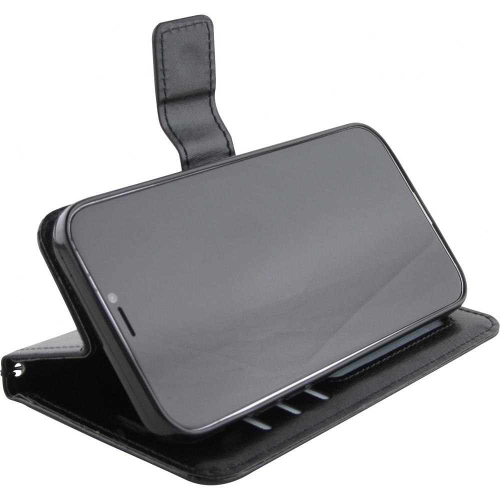 iPhone 13 Pro Max Case Hülle - Premium Flip Leder Tasche - Schwarz