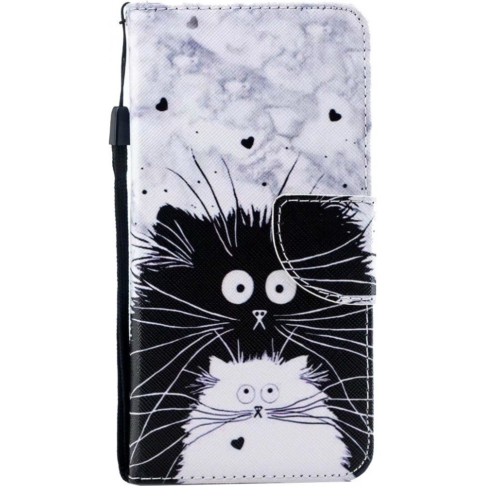 iPhone 13 Pro Max Case Hülle - Flip Schwarz-weiße Katze