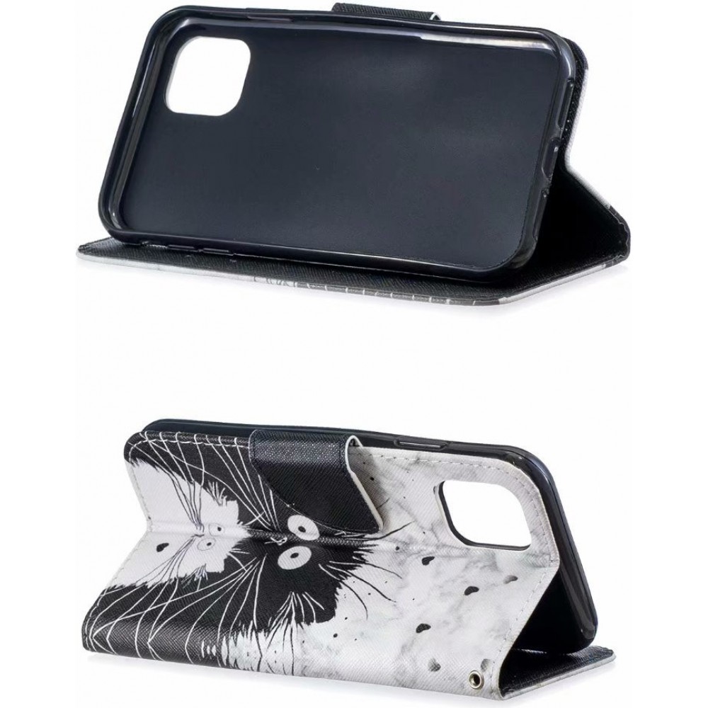iPhone 13 Pro Max Case Hülle - Flip Schwarz-weiße Katze