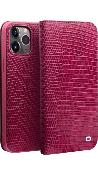 iPhone 13 Pro Max Case Hülle - Qialino Croco Flip Echtleder - Rosa