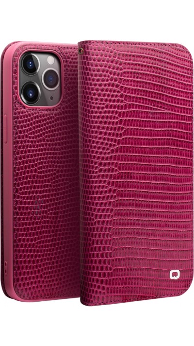 iPhone 15 Pro Max Case Hülle - Qialino Croco Flip Echtleder - Rosa