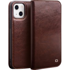 iPhone 15 Case Hülle - Qialino Flip Echtleder - Braun