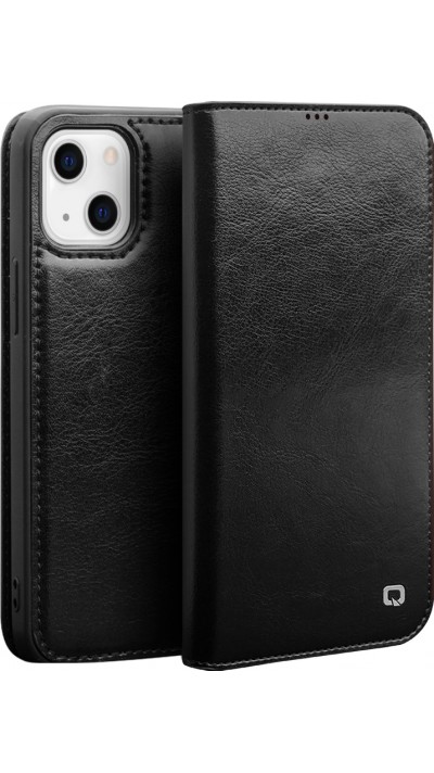 iPhone X / Xs Case Hülle - Qialino Flip Echtleder - Schwarz